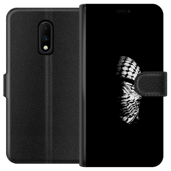 OnePlus 7 Tegnebogsetui Keffiyeh-mønster - klassisk sort-hvid