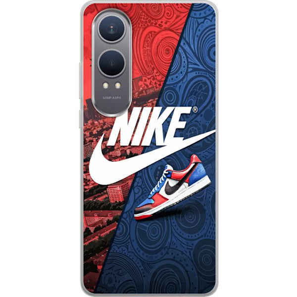 OnePlus Nord CE4 Lite Genomskinligt Skal Nike Logotyp Röd Blå Sneaker Stil Sport Fashion Populärt Swoosh Motiv Träningskläder Grafisk Ikon