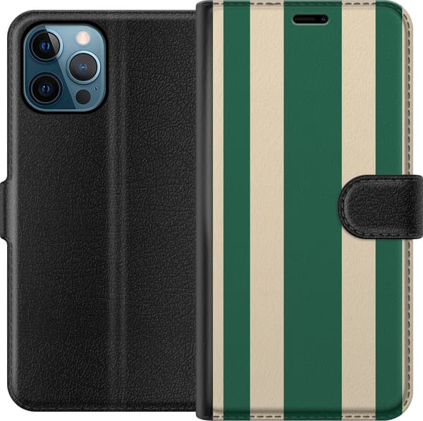 Kompatibelt Plånboksfodral till Apple iPhone 12 Pro Max Grönbeige ränder grön