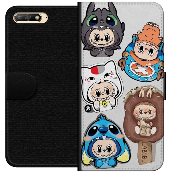 Huawei Y6 (2018) Tegnebogsetui Labubu figur samling - Pop Mart Labubu The Monsters i farverigt design