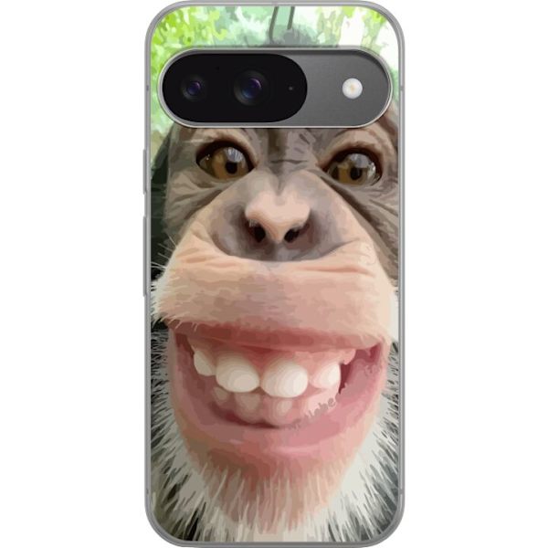 Google Pixel 9 Läpinäkyvä kuori Simpanssi Selfie Rauhallinen Graafinen Suunnittelu Apinan Aihe Suosittu Urban Art Tyyli