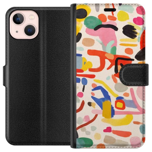 Kompatibelt Lommeboketui til Apple iPhone 13 mini Lekende fargeeksplosjon i moderne abstrakt stil