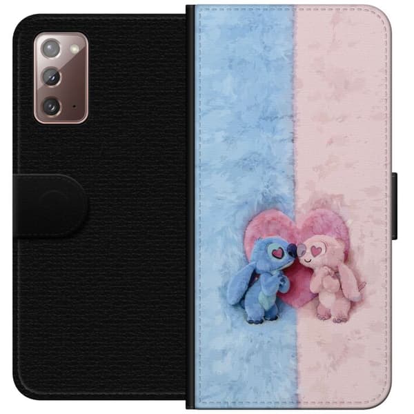 Kompatibel Tegnebogsetui til Samsung Galaxy Note20 Søde blå og lyserøde figurer foran et stort lyserødt hjerte pink