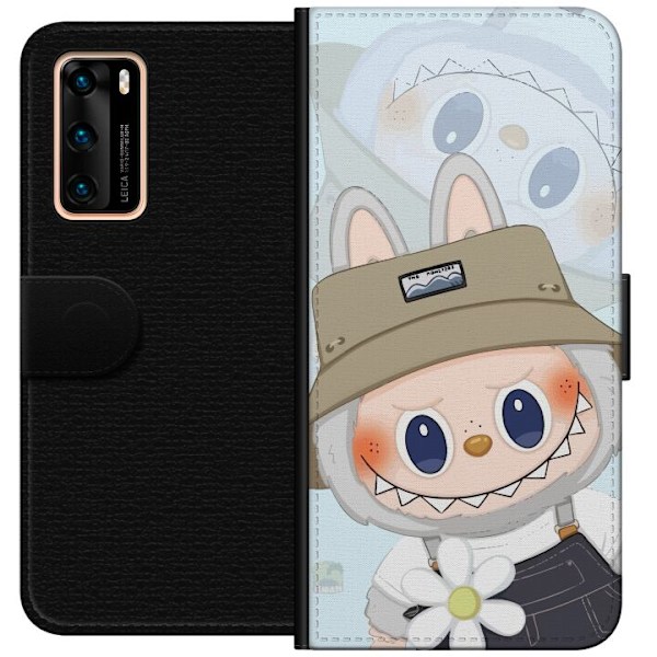 Huawei P40 Plånboksfodral Labubu med hatt – Pop Mart-figur Mr. Butcher i retro stil med karaktär