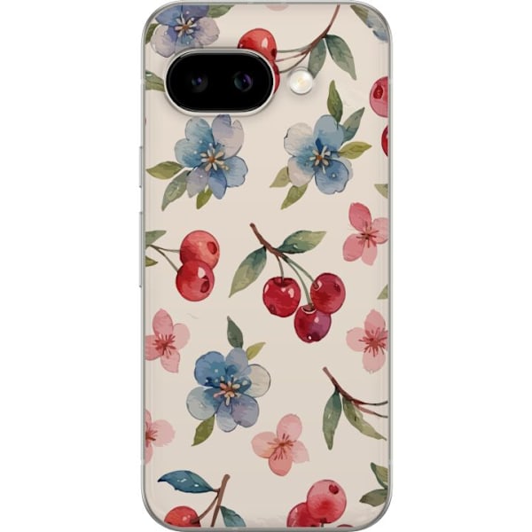 Google Pixel 9a Gjennomsiktig deksel Bær & Blomster - mønster med blå blomster og skogsbær