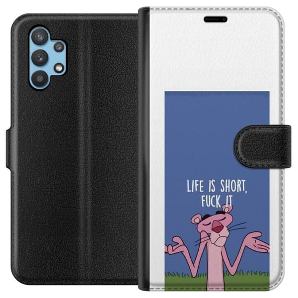 Kompatibelt Plånboksfodral till Samsung Galaxy A32 5G Life Is Short citat blå