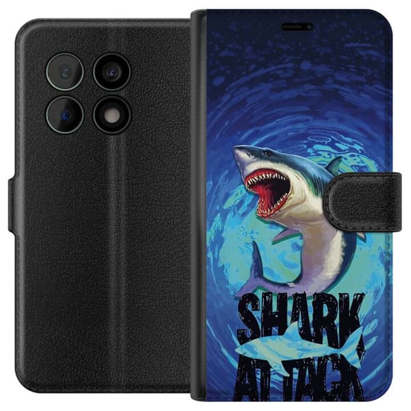 Kompatibelt Plånboksfodral till OnePlus 10 Pro Stor vithaj med öppet gap i dramatisk havsdesign blå