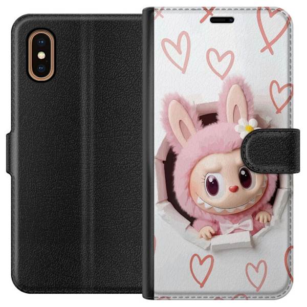 Apple iPhone XS Max Lompakkokotelo Labubu Sydän Taustakuva Pop Mart Rakkausteema Hahmodesign Suosittu Motiivi Keräilytaideteossarja