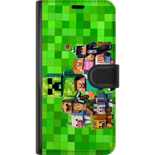 Kompatibel Tegnebogsetui til Apple iPhone 17e Farverige pixelinspirerede figurer og dyr mod en grøn geometrisk baggrund grøn