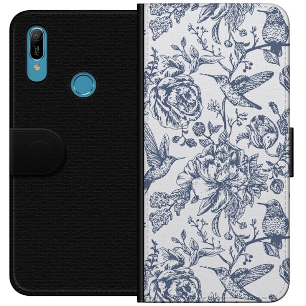 Huawei Y6 (2019) Lompakkokotelo Kukat & Linnut - Romanttinen Vintage-tyylinen Kuviointi