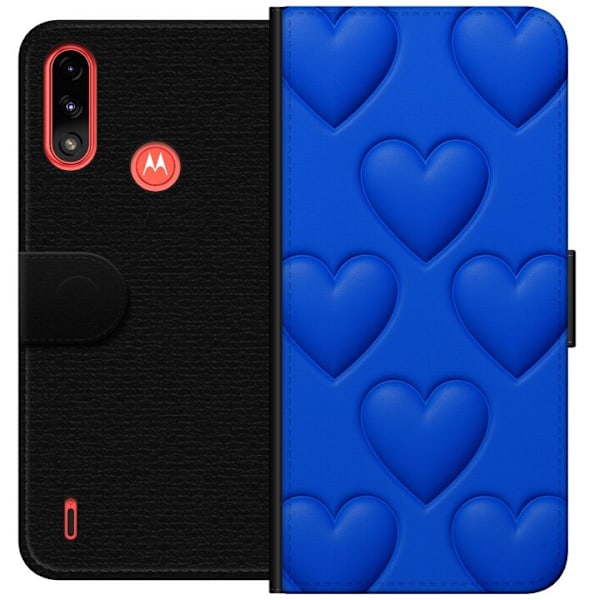 Motorola Moto E7 Power Lommeboketui Blå Hjerter