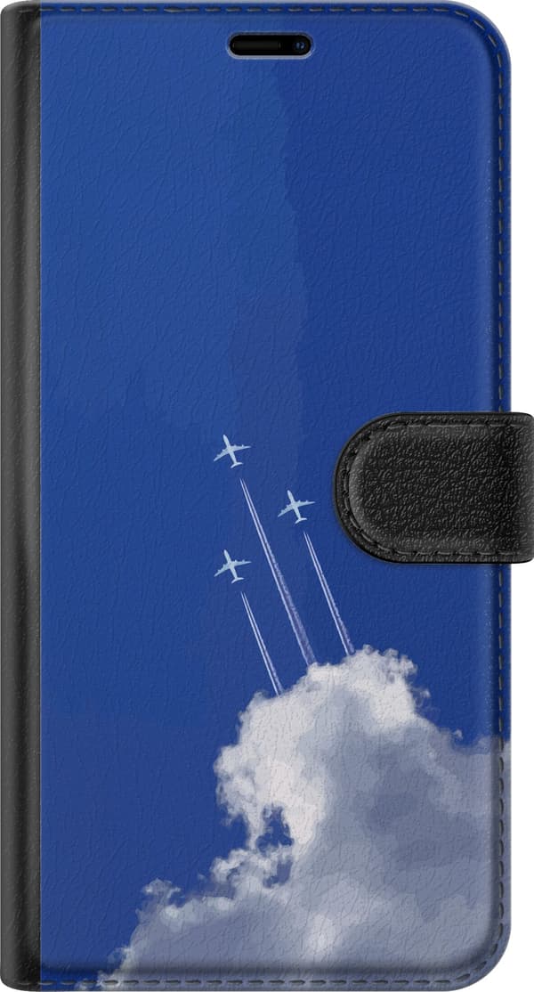 Kompatibel Tegnebogsetui til Apple iPhone 12 Pro Max Tre hvide fly med kondensstriber, der stiger over en stor hvid sky mod den blå himmel blå