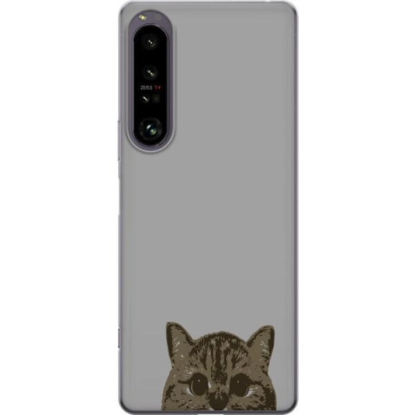 Sony Xperia 1 IV Genomskinligt Skal Grå Kattblick – stilren kattdesign med grå bakgrund