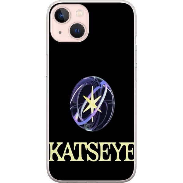 Kompatibel Mobilcover til Apple iPhone 13 mini KATSEYE-logo med gul stjerne, lilla omløbsringe og lys typografi mod sort baggrund sort