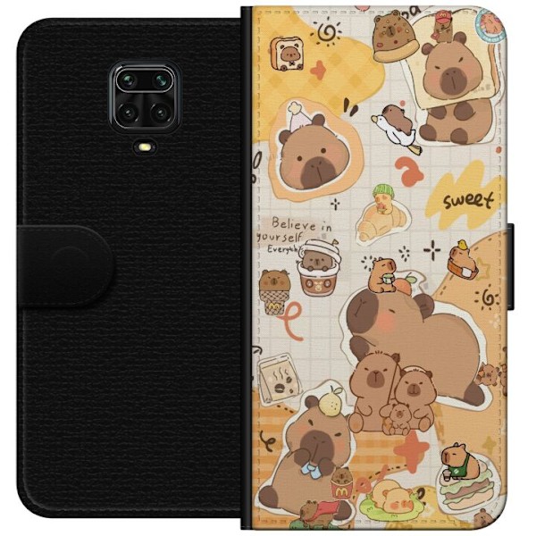 Xiaomi Redmi Note 9S Plånboksfodral Kawaii capybara mobilskal med gulliga djurmotiv