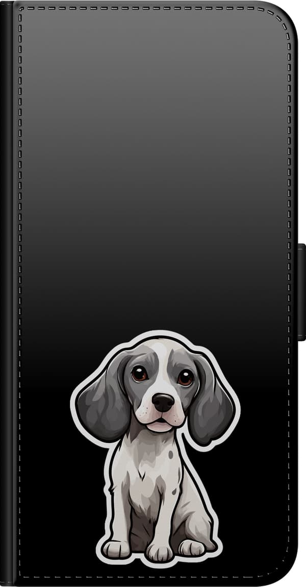 Kompatibelt Lommeboketui til OnePlus 7 Pro Gråhvit beaglevalp - Grått motiv med gråhvit beaglevalp. grå