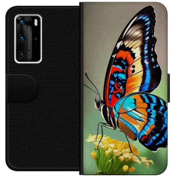 Huawei P40 Pro Plånboksfodral Fjäril Natur Sommar Motiv Vingar Färgstark Design Populär Dekor Grafiskt Exotiskt Tema