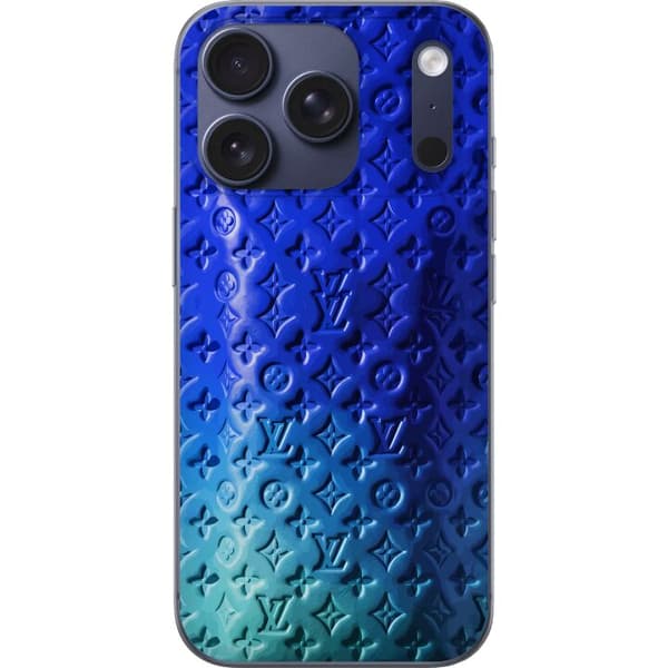 Kompatibelt Mobildeksel til Apple iPhone 17 Pro Blått luksuriøst monogrammønster med elegant preget tekstur blå