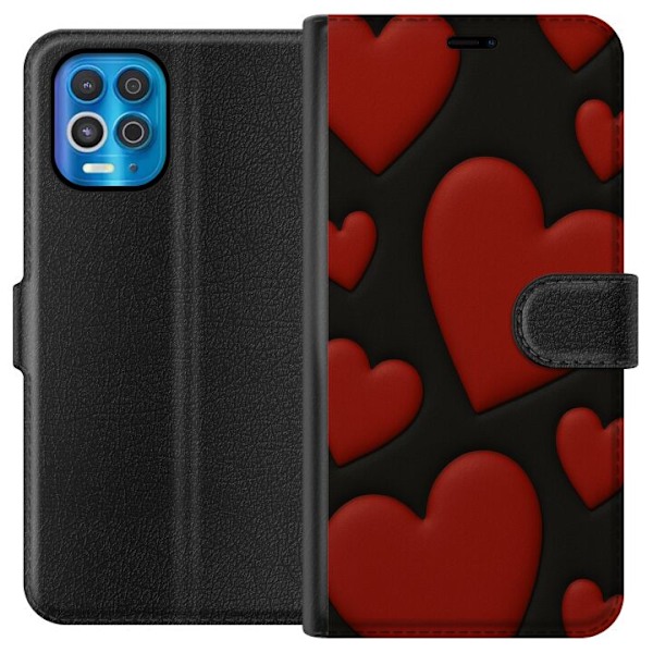 Motorola Edge S Lompakkokotelo Punaiset Samettisydämet