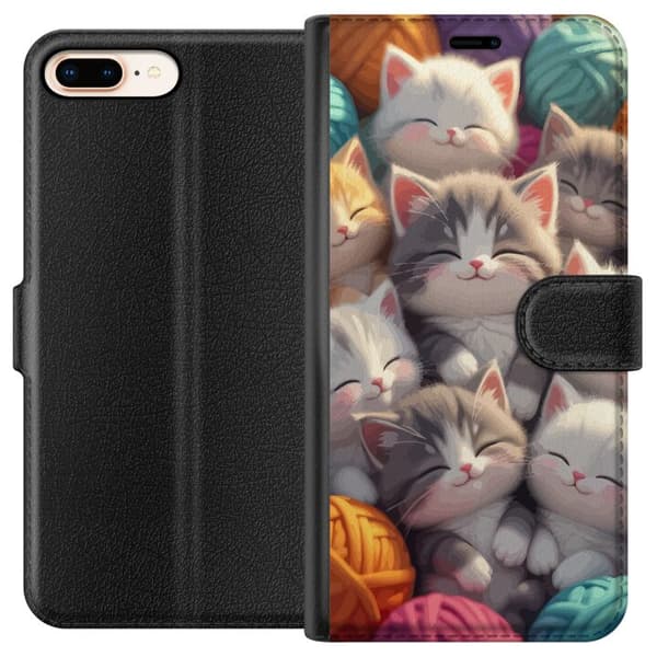 Kompatibelt Plånboksfodral till Apple iPhone 7 Plus Sovande kattungar beige