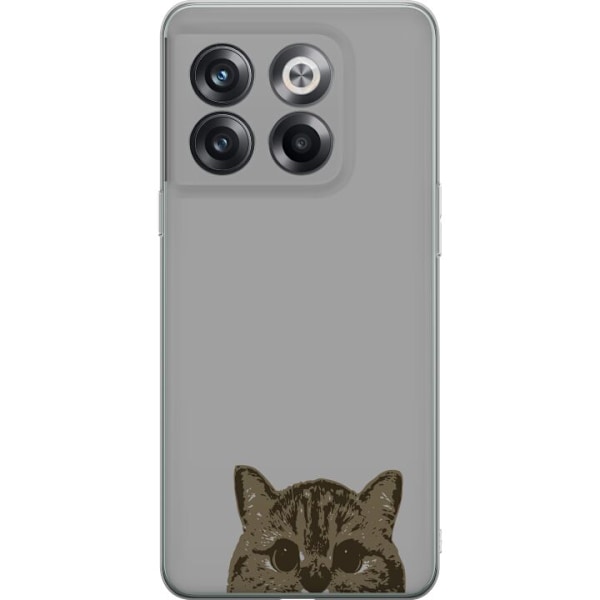 OnePlus 10T Gennemsigtig cover Grå Katteblik - stilfuld kat design med grå baggrund
