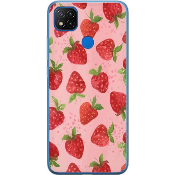 Xiaomi Redmi 9C Genomskinligt Skal Strawberry Dreams – jordgubbsmönster i retrostil