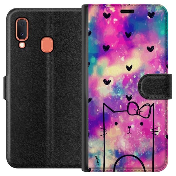 Kompatibelt Plånboksfodral till Samsung Galaxy A20e Katt med hjärtan