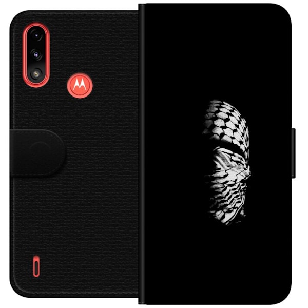 Motorola Moto E7 Power Tegnebogsetui Keffiyeh-mønster - klassisk sort-hvid palæstinensisk tørklæde med kulturel betydning