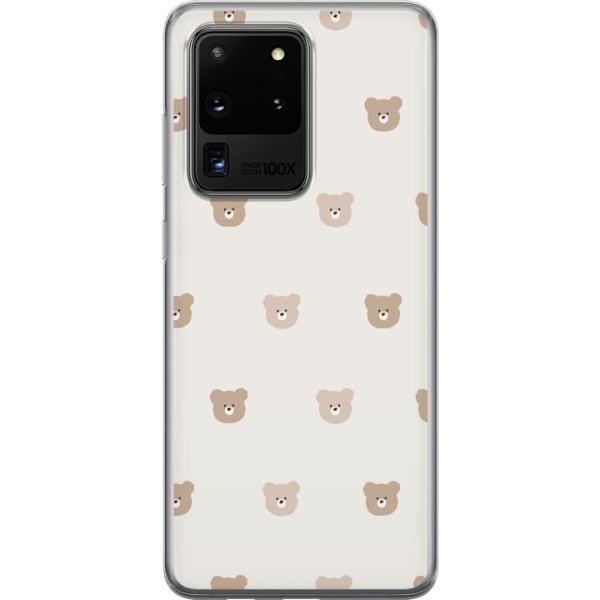 Samsung Galaxy S20 Ultra Genomskinligt Skal Teddy Background – gulliga nallar mot mjuk bakgrund