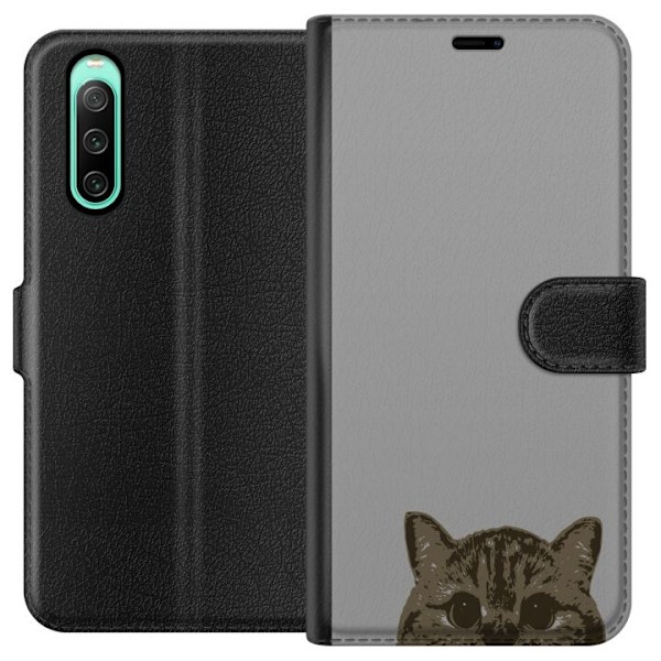 Sony Xperia 10 IV Tegnebogsetui Grå Katteblik - stilfuld kat