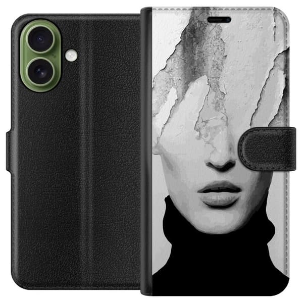 Kompatibel Tegnebogsetui til Apple iPhone 18 Abstrakt ansikte i svartvitt grå