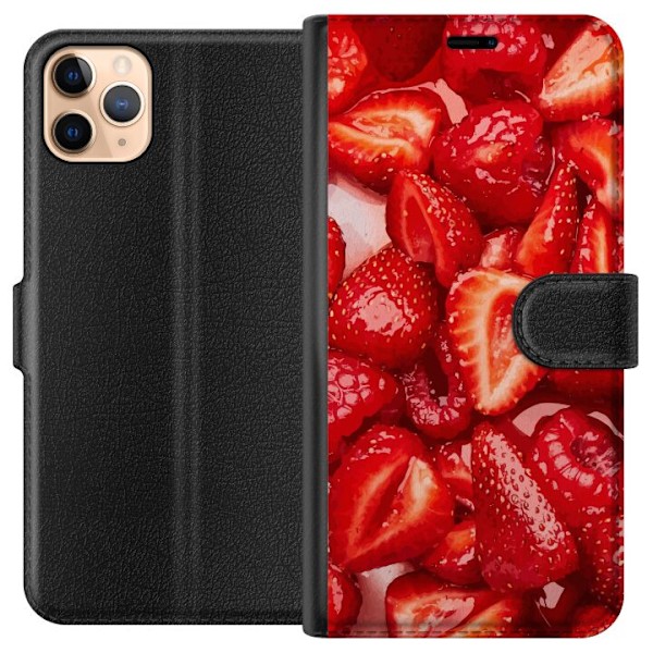 Apple iPhone 11 Pro Max Lompakkokotelo Mansikkakuviointi - mak