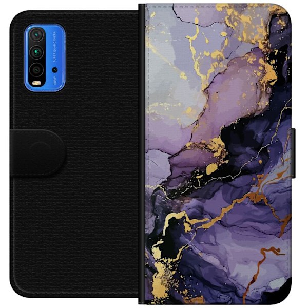 Xiaomi Redmi Note 9 4G Lompakkokotelo Purppuranhohtoinen Marmo