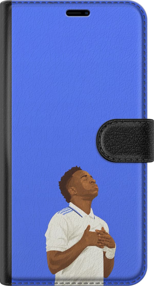 Kompatibel Tegnebogsetui til Apple iPhone 7 Plus Vinícius blå - Vinícius Júnior i hvid kamptrøje med hånden over brystet mod blå baggrund blå