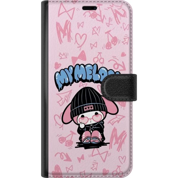 Kompatibel Tegnebogsetui til Google Pixel 7a Tegnet kaninfigur med sort hue og lyserøde hjertebriller med graffiti-detaljer på lyserød baggrund pink