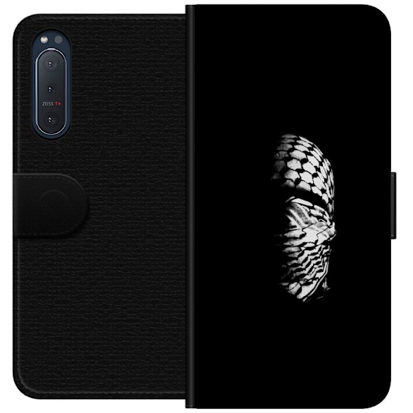 Sony Xperia 5 II Tegnebogsetui Keffiyeh-mønster - klassisk sort-hvid palæstinensisk tørklæde med kulturel betydning