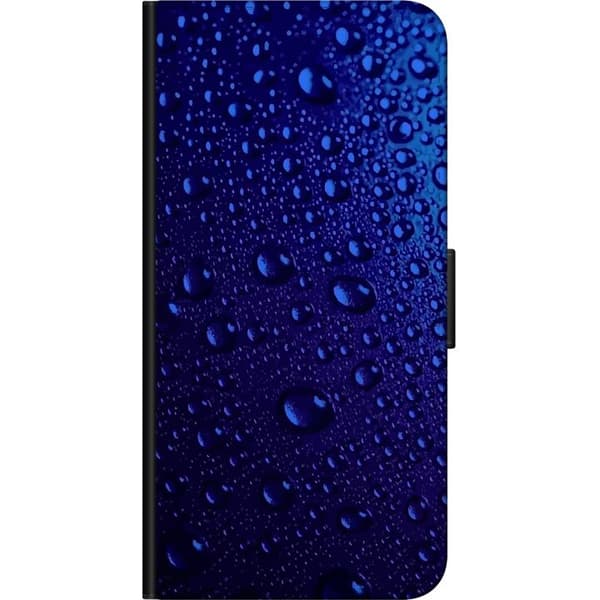 Kompatibelt Lommeboketui til Nokia 2.4 Abstrakt nærbilde med blå vanndråper mot mørkeblå bakgrunn blå