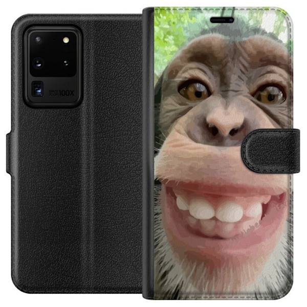 Samsung Galaxy S20 Ultra Tegnebogsetui Chimp Selfie Rolig Grafisk Design Abe Dyremotiv Trendy Sjovt Motiv Populært Urban Kunst Stil