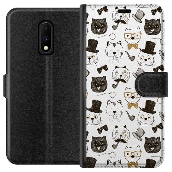 Kompatibel Tegnebogsetui til OnePlus 7 Hvid kattegrafik hvid