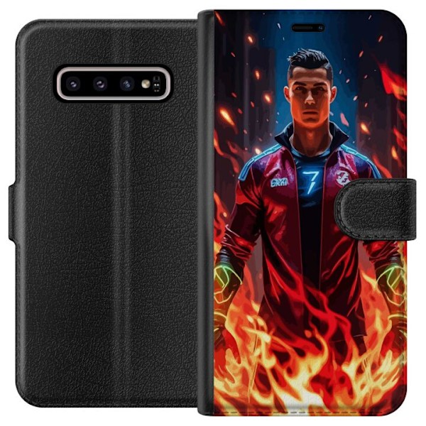 Samsung Galaxy S10+ Lompakkokotelo Ronaldo Inferno - jalkapall