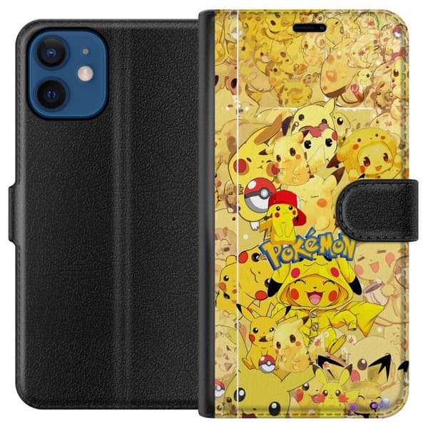 Kompatibel Tegnebogsetui til Apple iPhone 12 Sød Pikachu-collage med Pokémon-tema i bløde gule nuancer gul