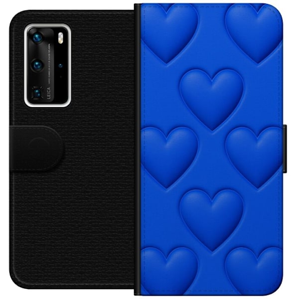 Huawei P40 Pro Tegnebogsetui Blå Hjerter