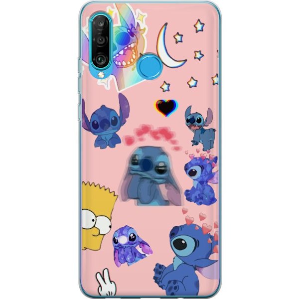 Huawei P30 lite Genomskinligt Skal Stitch haha