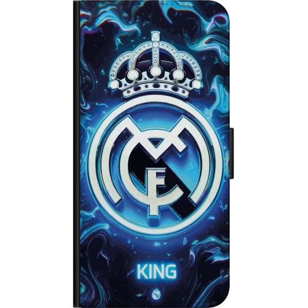 Kompatibelt Plånboksfodral till Huawei P40 lite E Krönt monogram med blå ljusvirvlar - emblemmotiv i blå neonfärger blå