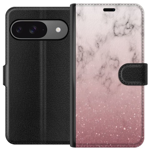 Google Pixel 9 Pro Tegnebogsetui Blødt Pink Marmor