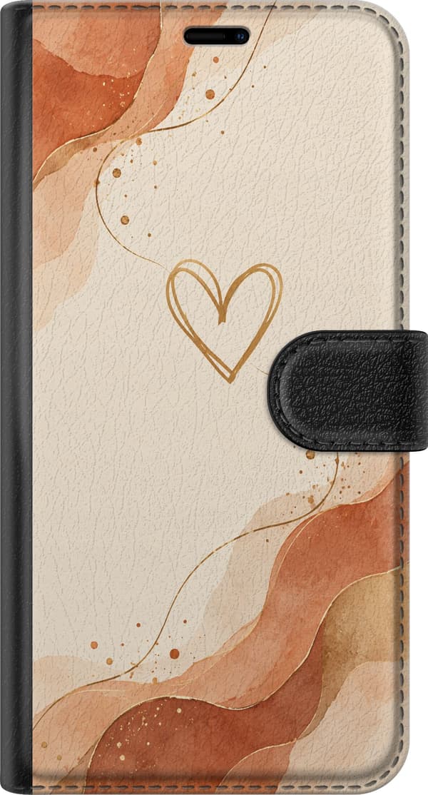 Kompatibelt Lommeboketui til Samsung Galaxy S22 5G Ravhjerte beige