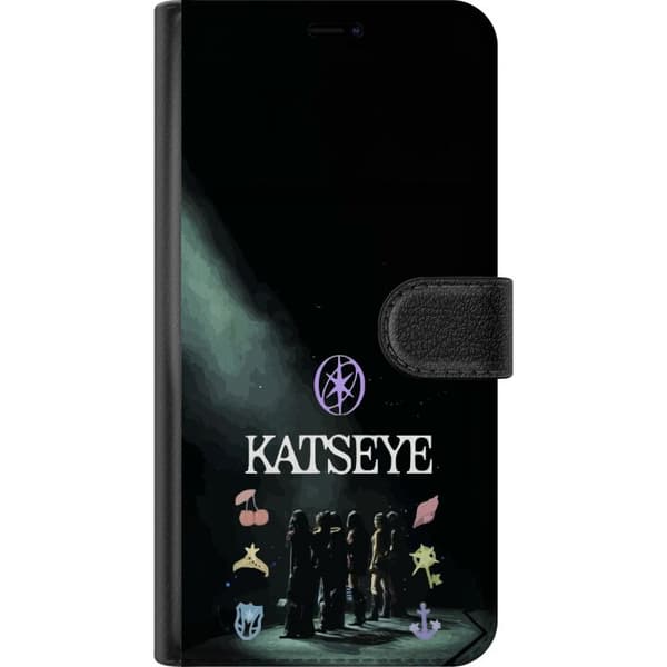 Kompatibel Tegnebogsetui til Apple iPhone 8 Katseye-koncertcollage med gruppebillede, symboler og mørk baggrund, popinspireret motiv sort