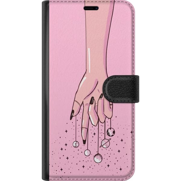 Kompatibel Tegnebogsetui til Google Pixel 9 Pro Illustreret hånd med hængende planeter mod lyserød baggrund pink