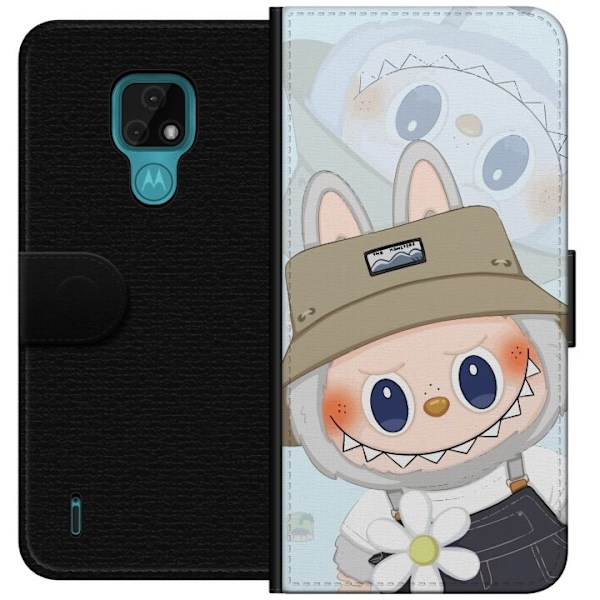 Motorola Moto E7 Lompakkokotelo Labubu hattuineen - Pop Mart -hahmo Mr. Butcher retrotyylillä ja luonteella