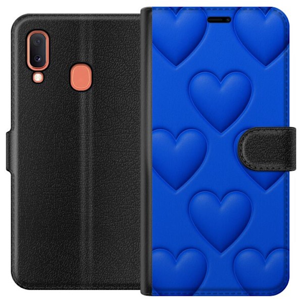 Samsung Galaxy A20e Lompakkokotelo Siniset Sydämet